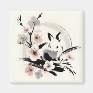 Minimalistischer Zen-Tinten-Hase Kirschblüten Magnet