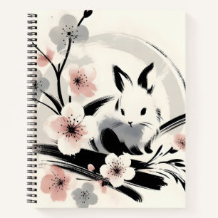 Minimalistischer Zen-Tinten-Hase Kirschblüten Notizblock
