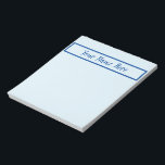 Minimalistischer Zuhause-Office-Handbücher mit Han Notizblock<br><div class="desc">Handy Note Pad für Zuhause oder Office Minimalistische hellblaue Seiten mit navesblauem Namensfeld und Namenstext Anpassen mit Ihrem Namen oder Text,  um es für Sie zu machen! 2 Größen erhältlich Sie können VanOmmeren Designs auf andere Zazzle Produkte übertragen!</div>