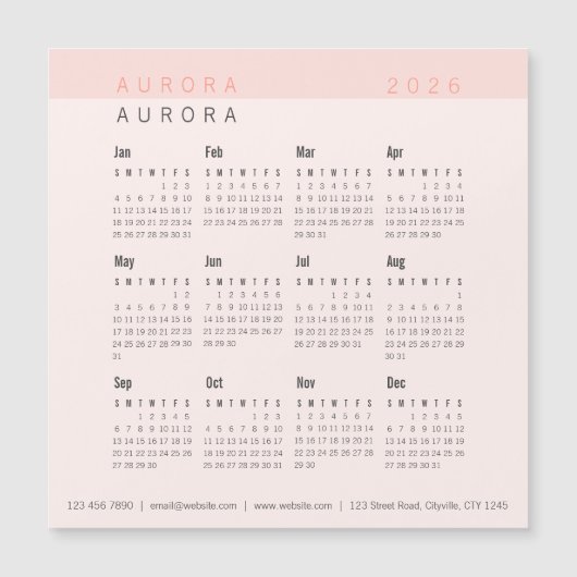 Minimalistischer zweiteiliger rosa Magnetkalender Magnetkarte (Vorderseite)