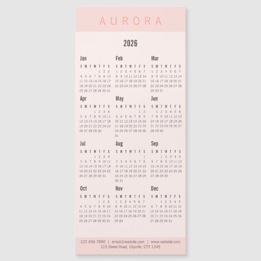 Minimalistischer zweiteiliger rosa Magnetkalender Magnetkarte (Vorderseite)