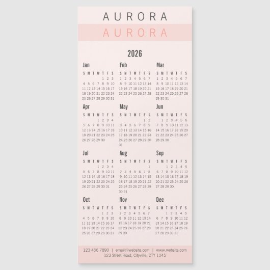 Minimalistischer zweiteiliger rosa Magnetkalender Magnetkarte (Vorderseite)