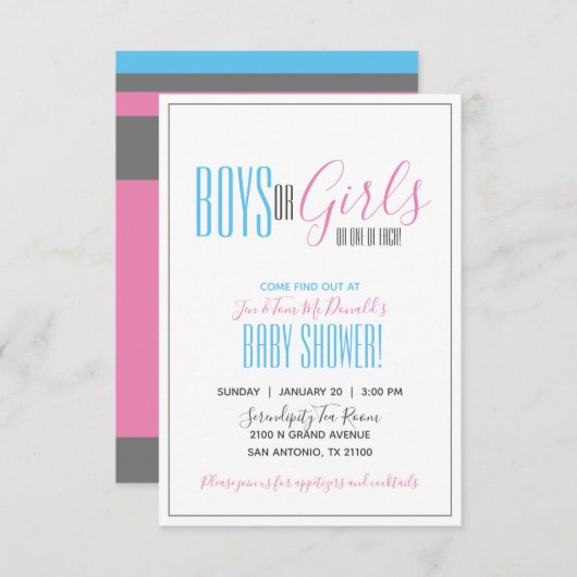 Minimalistischer Zwillingsbruder REVEAL Baby PINK Einladung (Vorne/Hinten)