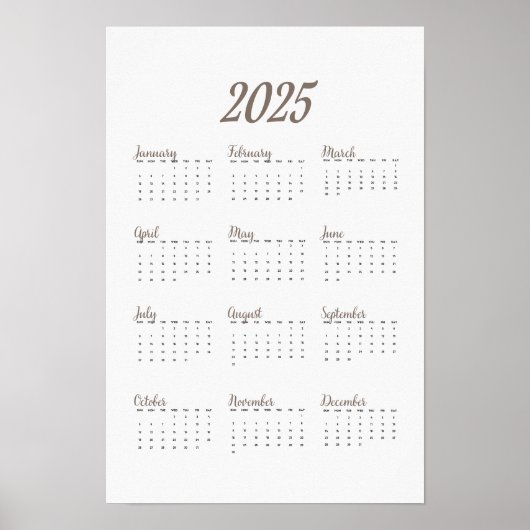 Minimalistisches 2025 Wall Calendar Poster Beige T (Vorne)