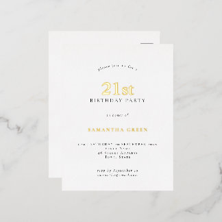 Minimalistisches 21. Geburtstag Party Weißes Glam Folie Einladungspostkarte