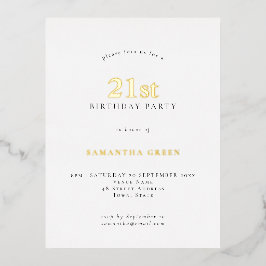 Minimalistisches 21. Geburtstag Party Weißes Glam Folie Einladungspostkarte