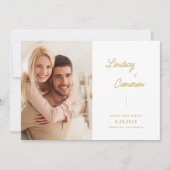 Minimalistisches 2-Foto-Gold-Script Save the Date (Vorderseite)
