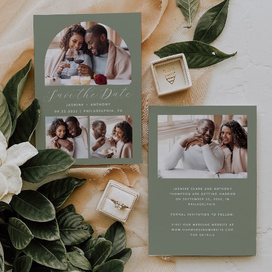 Minimalistisches 4-Foto-Arch-Set grün Save The Date