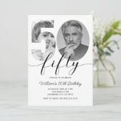 Minimalistisches 50. Geburtstag 50. Foto Einladung (Stehend Vorderseite)