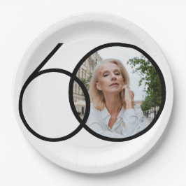 Minimalistisches 60. Geburtstag Foto Schwarz-weiß  Pappteller