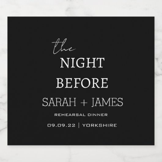 Minimalistisches Abendessen mit schwarzer Probe Schaumweinetikett (Einzelnes Label)