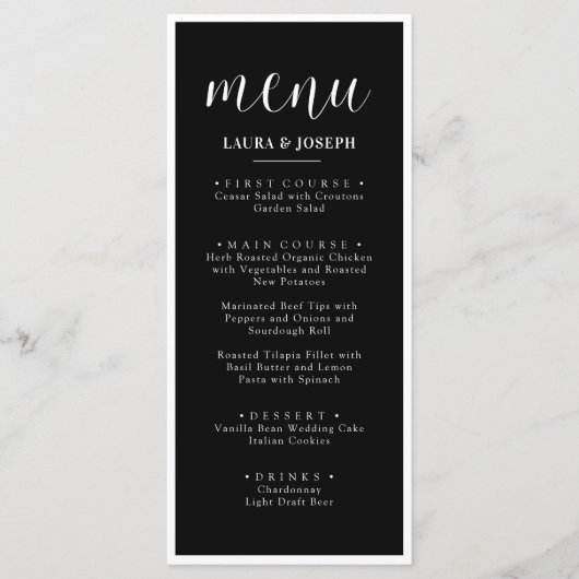 Minimalistisches Abendmenü Menükarte (Vorderseite)