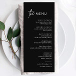 Minimalistisches Abendmenü Menükarte<br><div class="desc">Minimalistische Karten mit Hochzeitmenü | Moderne Speisekarte,  Abendmenü für Hochzeiten,  rustikales Buffet zum Hochzeitsessen und Getränkekarte,  einfache kalligraphische rustikale Hochzeitsmenüs,  rustikales Hochzeitsmenü,  Menü für Hochzeitstische</div>