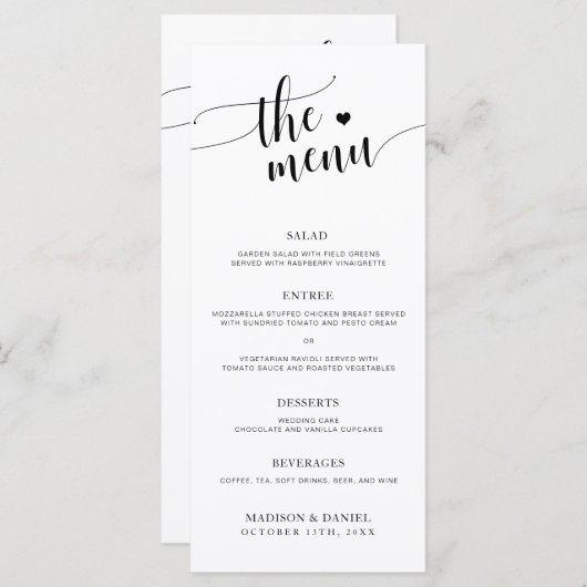 Minimalistisches Abendmenü und Dankeschön-Karte Menükarte (Vorne/Hinten)