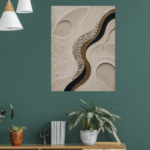 Minimalistisches abstraktes Beige Schwarz & Gold T Poster