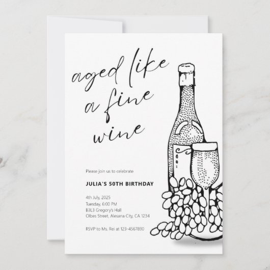 Minimalistisches Alter wie ein erwachsener Wein ei Einladung (Vorderseite)