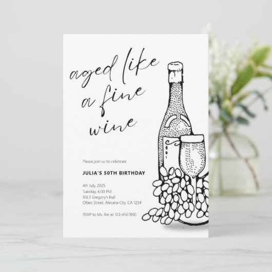 Minimalistisches Alter wie ein erwachsener Wein ei Einladung (Stehend Vorderseite)