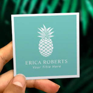 Minimalistisches Ananas-Logo Türkis Quadratische Visitenkarte