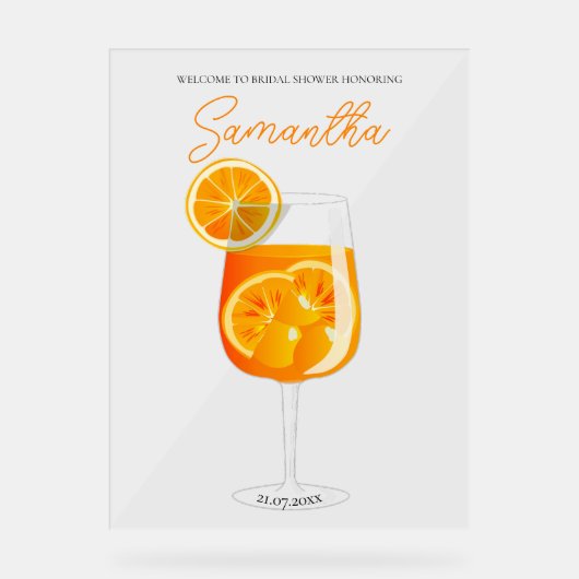 Minimalistisches Aperol Spritz Brautparty Willkomm Acrylschild (Vorderseite)
