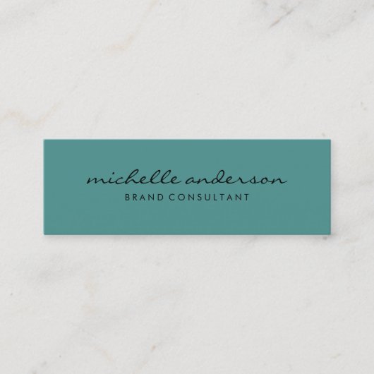 Minimalistisches Aqua Green mit kursivem Text Mini Visitenkarte (Vorderseite)