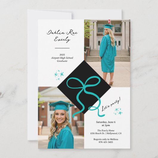 Minimalistisches Aquamarines Blue Cap and Bow Absc Einladung (Vorderseite)