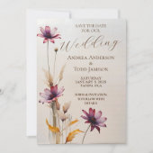 Minimalistisches Aquarell lila Blume Hochzeit Save The Date (Vorderseite)