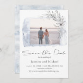 Minimalistisches Aquarellblau-Foto Save the Date (Vorne/Hinten)
