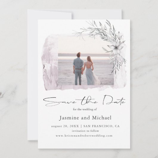 Minimalistisches Aquarellblau Foto Save the Date (Vorderseite)