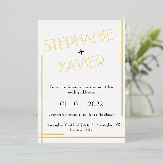 Minimalistisches Art Deco Foil Wedding Einladung 1 (Stehend vorne)