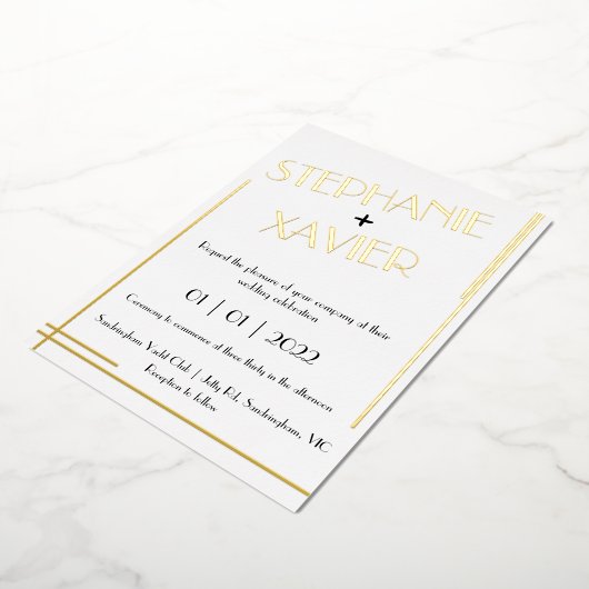 Minimalistisches Art Deco Foil Wedding Einladung 1 (Gedreht)