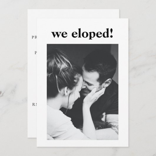 Minimalistisches ästhetisches Foto Elopement Party Einladung (Vorne/Hinten)