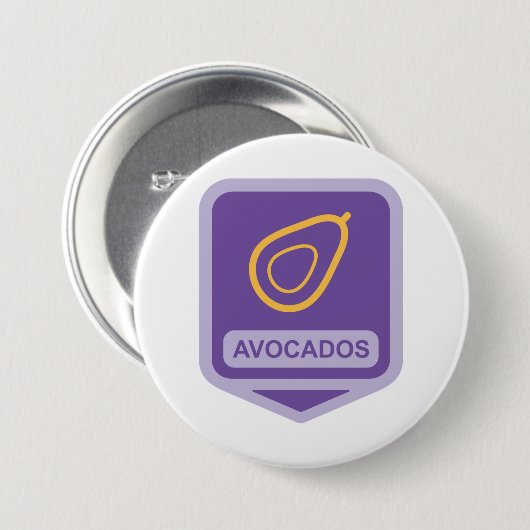 Minimalistisches Avocado-Abzeichen in Lila und Gol Button (Vorne & Hinten)