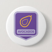 Minimalistisches Avocado-Abzeichen in Lila und Gol Button (Vorderseite)