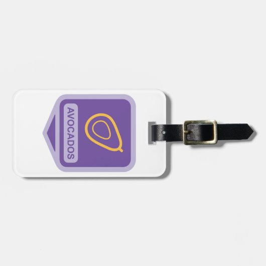 Minimalistisches Avocado-Abzeichen in Lila und Gol Gepäckanhänger (Vorderseite horizontal)
