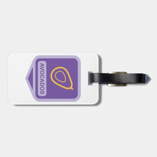 Minimalistisches Avocado-Abzeichen in Lila und Gol Gepäckanhänger (Rückseite horizontal)