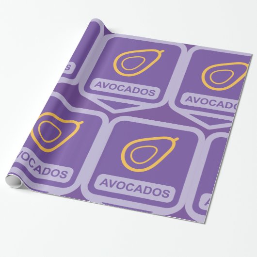 Minimalistisches Avocado-Abzeichen in Lila und Gol Geschenkpapier (Ungerollt)