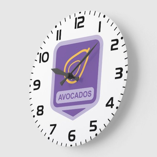 Minimalistisches Avocado-Abzeichen in Lila und Gol Große Wanduhr (Winkel)