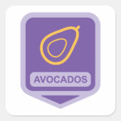Minimalistisches Avocado-Abzeichen in Lila und Gol Quadratischer Aufkleber (Vorderseite)
