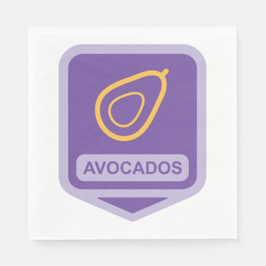 Minimalistisches Avocado-Abzeichen in Lila und Gol Serviette (Vorderseite)