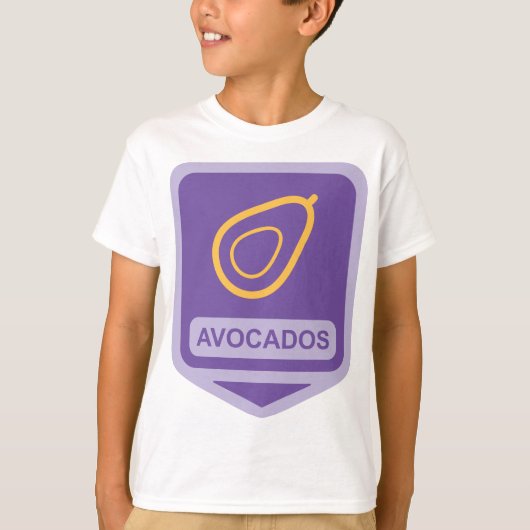 Minimalistisches Avocado-Abzeichen in Lila und Gol T-Shirt (Vorderseite)