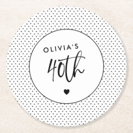 Minimalistisches B&W Geometric 40. Geburtstagsskri Runder Pappuntersetzer