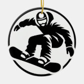 Minimalistisches B&W Snowboarder Freestyle Mid-Air Keramik Ornament (Vorne)