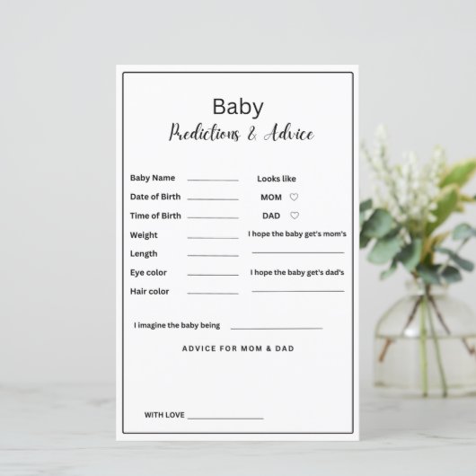 Minimalistisches Baby Duschbaby Vorhersage und Ber (Stehend Vorderseite)