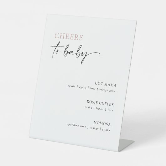 Minimalistisches Baby Dusche Cocktail Menü Bar Sockelschild (Vorderseite)