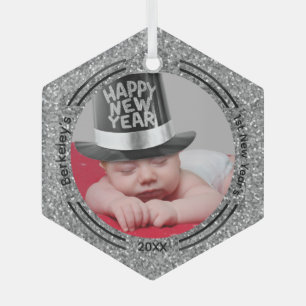 Minimalistisches Baby Foto in den ersten neuen Jah Ornament Aus Glas