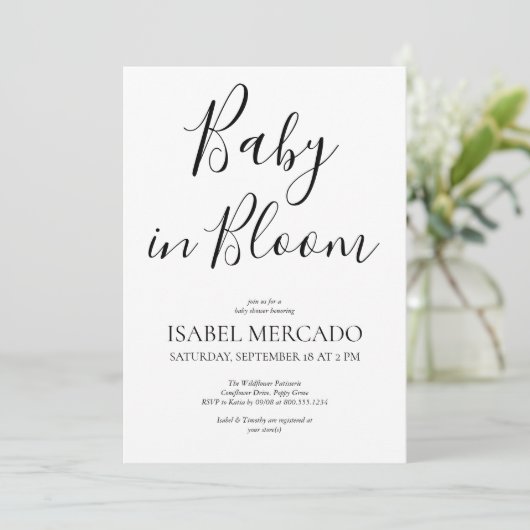 Minimalistisches Baby in Bloom Einladung (Stehend Vorderseite)