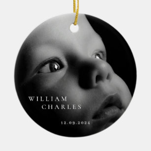 Minimalistisches Baby Name Weihnachts-Foto Keramik Ornament