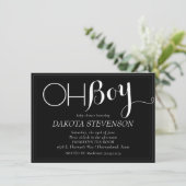 Minimalistisches Baby | Schwarz und Grau Oh Boy Du Einladung (Stehend Vorderseite)