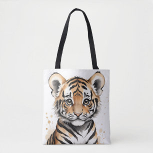 Minimalistisches Baby Tiger Gesicht in Tinte und W Tasche