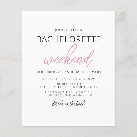 Minimalistisches Bachelorette-Wochenende-Party Flyer (Vorne)